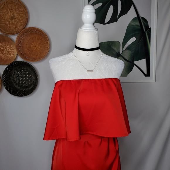 Revolve Lovers + Friends Violet Midi in Rose Strapless Dress Red Cocktail NEW - Picture 3 of 11